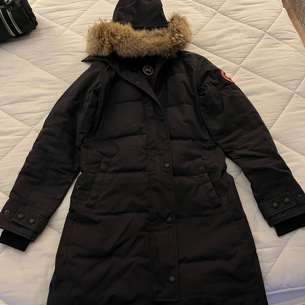 Canada Goose Navy Puffer Coat with Fur Trim